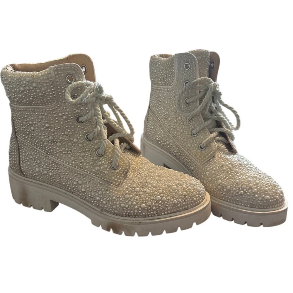 Betsey Johnson Pearl Hudson Boots Size 7.5 Combat Moto Style